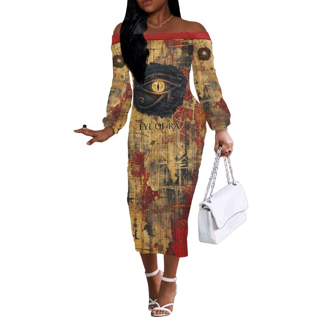 Bastet Egyptian Off The Shoulder Long Sleeve Dress Eye of Ra Cat Goddess Lady of Dread Ancient Power