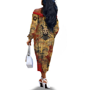 Bastet Egyptian Off The Shoulder Long Sleeve Dress Eye of Ra Cat Goddess Lady of Dread Ancient Power