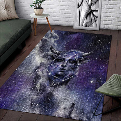 Bat Egyptian Area Rug Cow Goddess Celestial Face Horn Ring Gem Cosmic Starry Sky