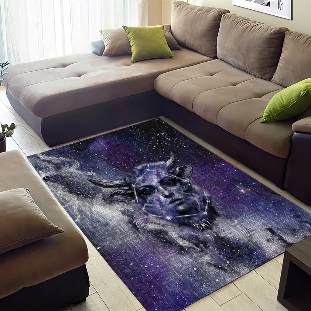 Bat Egyptian Area Rug Cow Goddess Celestial Face Horn Ring Gem Cosmic Starry Sky