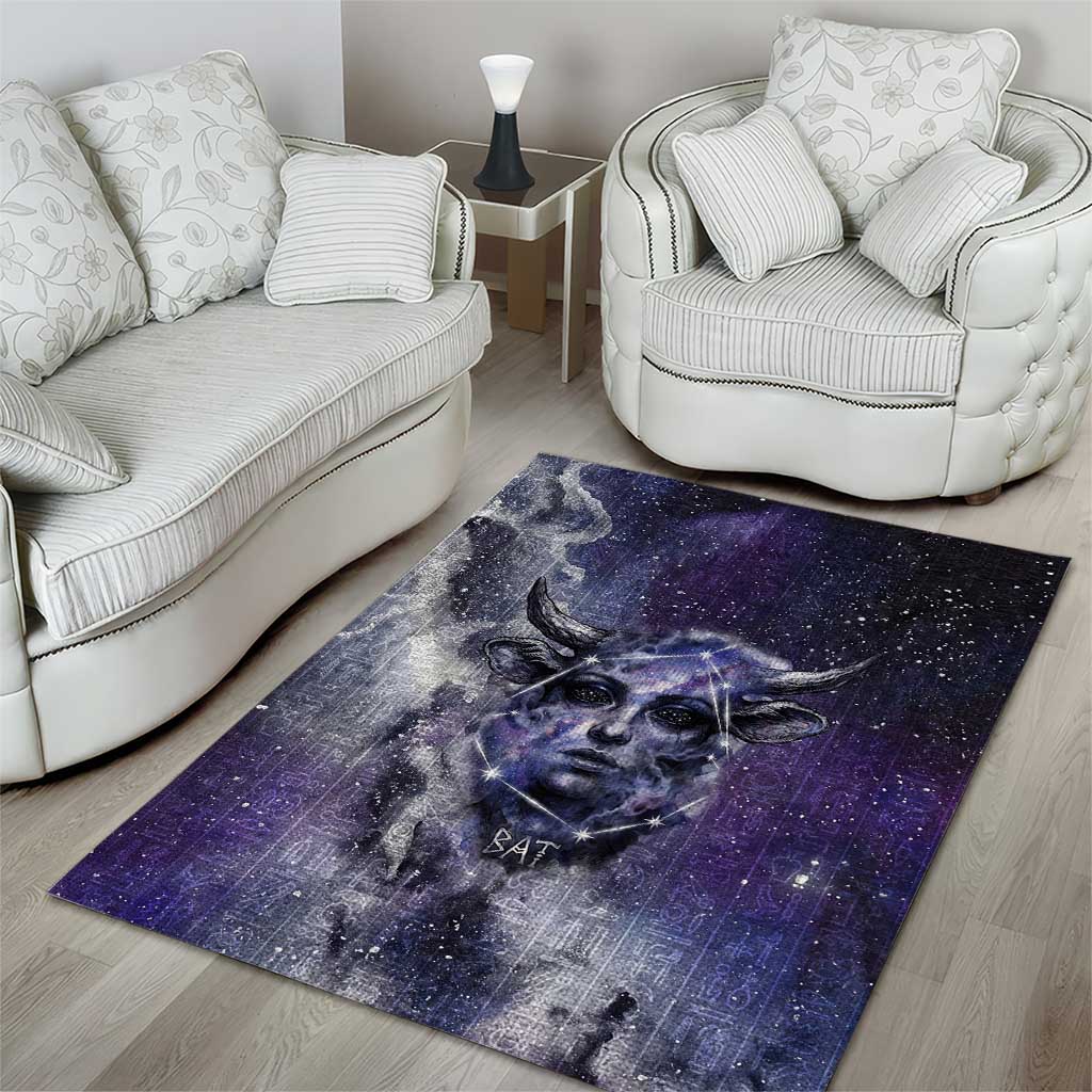 Bat Egyptian Area Rug Cow Goddess Celestial Face Horn Ring Gem Cosmic Starry Sky