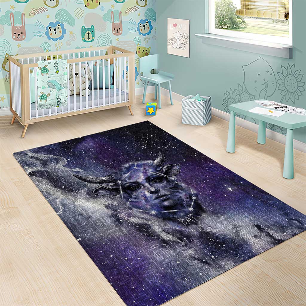 Bat Egyptian Area Rug Cow Goddess Celestial Face Horn Ring Gem Cosmic Starry Sky