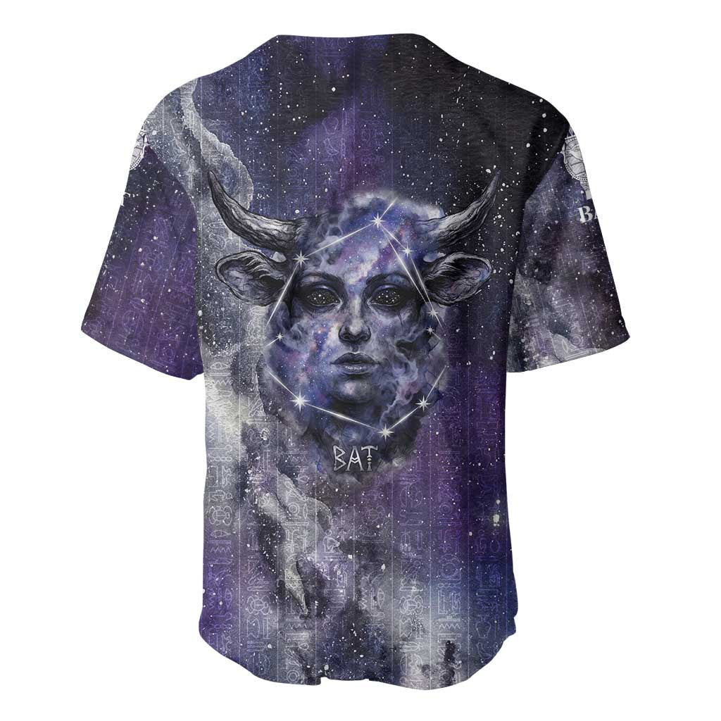 Bat Egyptian Baseball Jersey Cow Goddess Celestial Face Horn Ring Gem Cosmic Starry Sky
