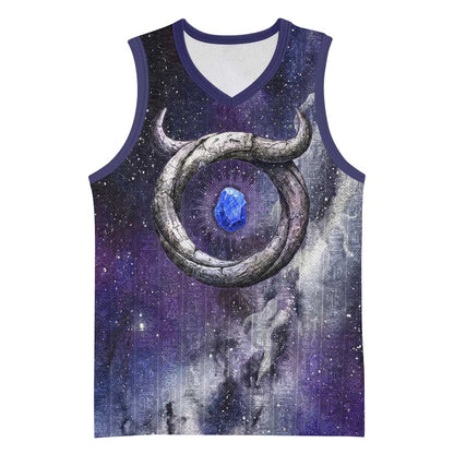 Bat Egyptian Basketball Jersey Cow Goddess Celestial Face Horn Ring Gem Cosmic Starry Sky