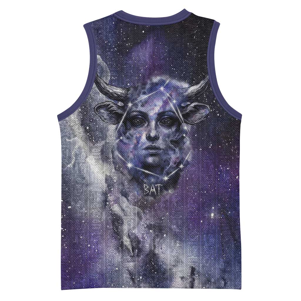 Bat Egyptian Basketball Jersey Cow Goddess Celestial Face Horn Ring Gem Cosmic Starry Sky