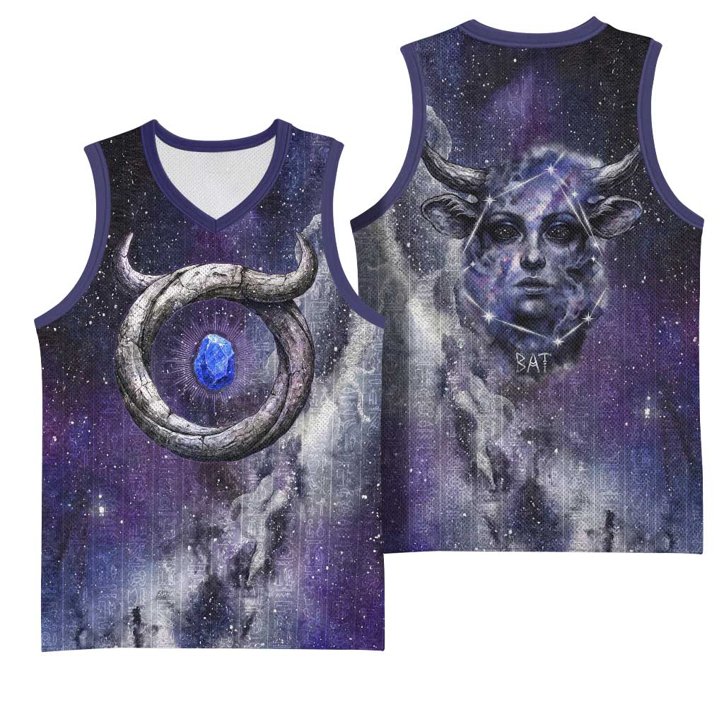 Bat Egyptian Basketball Jersey Cow Goddess Celestial Face Horn Ring Gem Cosmic Starry Sky