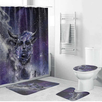 Bat Egyptian Bathroom Set Cow Goddess Celestial Face Horn Ring Gem Cosmic Starry Sky