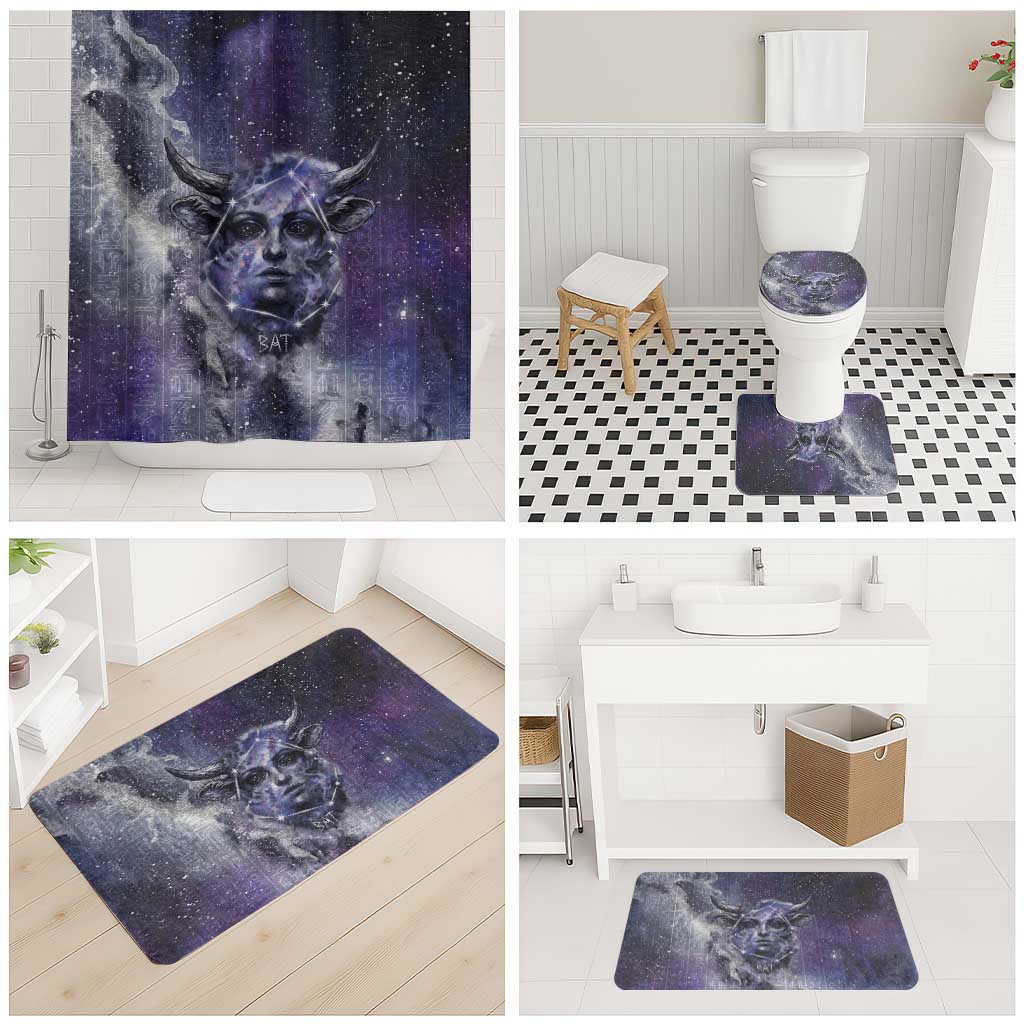 Bat Egyptian Bathroom Set Cow Goddess Celestial Face Horn Ring Gem Cosmic Starry Sky