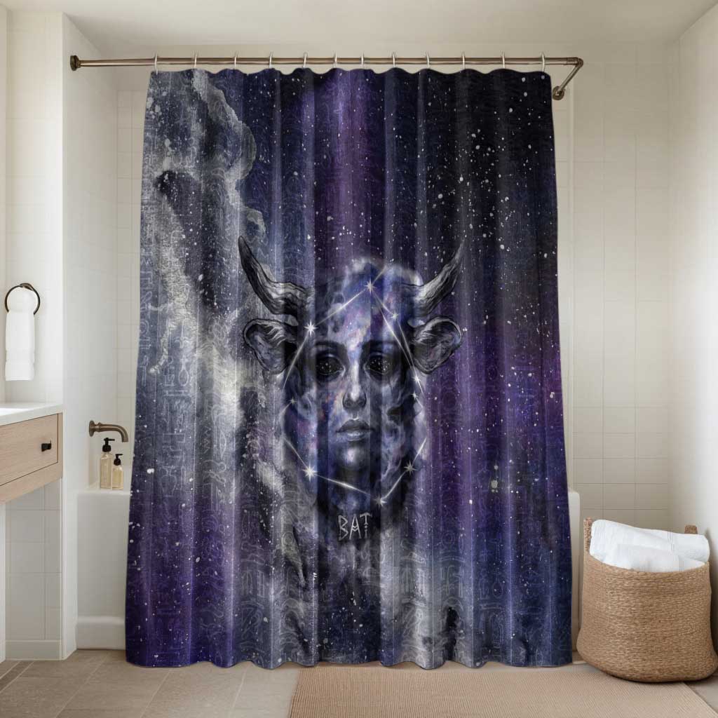 Bat Egyptian Bathroom Set Cow Goddess Celestial Face Horn Ring Gem Cosmic Starry Sky
