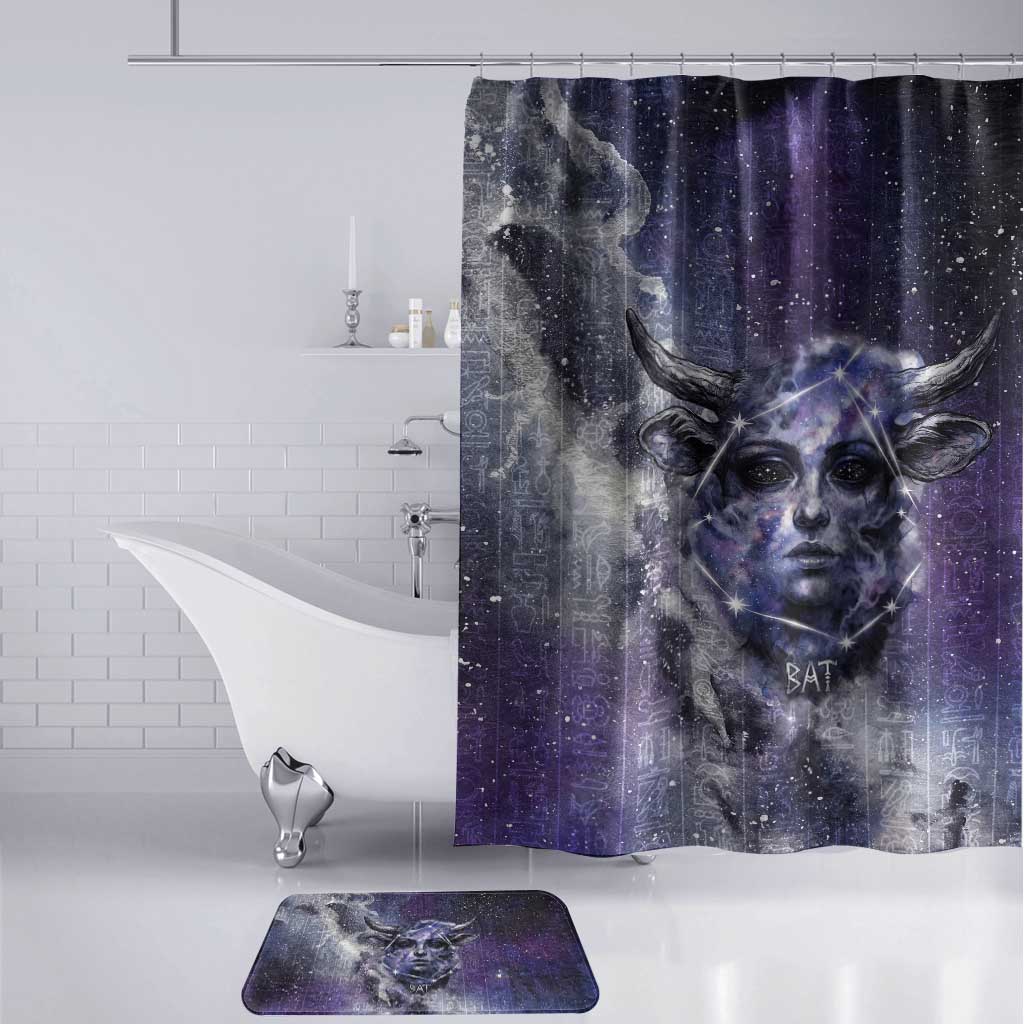 Bat Egyptian Bathroom Set Cow Goddess Celestial Face Horn Ring Gem Cosmic Starry Sky