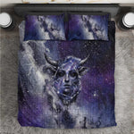 Bat Egyptian Bedding Set Cow Goddess Celestial Face Horn Ring Gem Cosmic Starry Sky