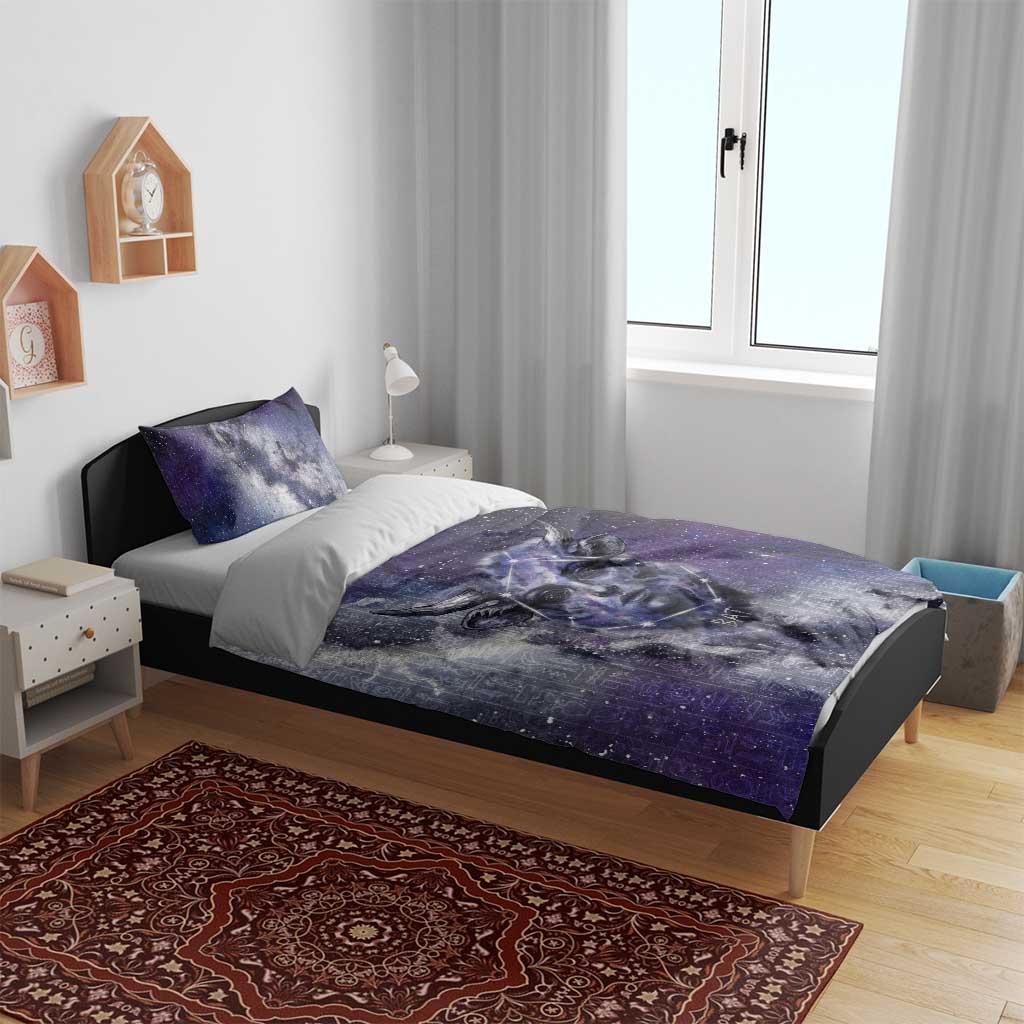 Bat Egyptian Bedding Set Cow Goddess Celestial Face Horn Ring Gem Cosmic Starry Sky