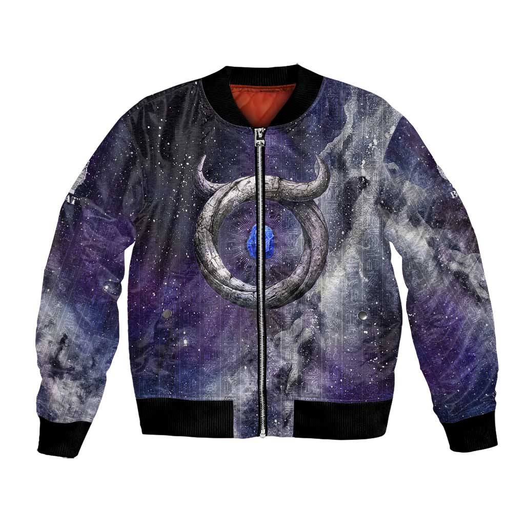 Bat Egyptian Bomber Jacket Cow Goddess Celestial Face Horn Ring Gem Cosmic Starry Sky