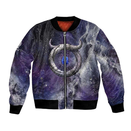 Bat Egyptian Bomber Jacket Cow Goddess Celestial Face Horn Ring Gem Cosmic Starry Sky