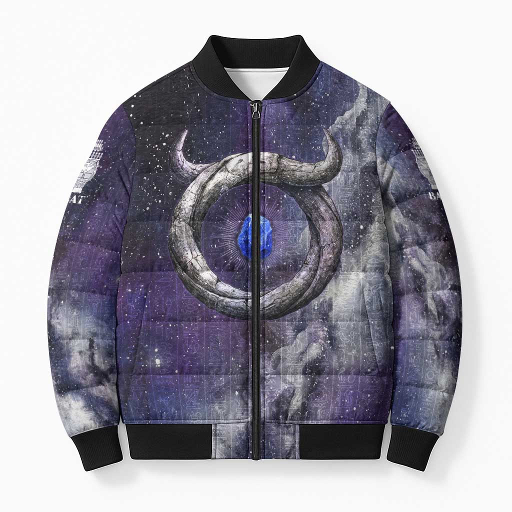 Bat Egyptian Bomber Puffer Jacket Cow Goddess Celestial Face Horn Ring Gem Cosmic Starry Sky