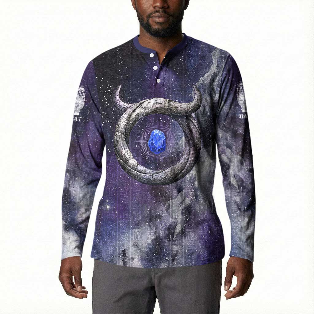 Bat Egyptian Button Sweatshirt Cow Goddess Celestial Face Horn Ring Gem Cosmic Starry Sky
