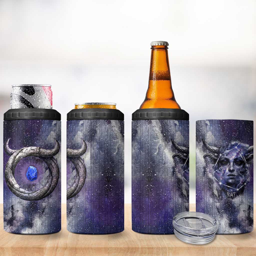 Bat Egyptian 4 in 1 Can Cooler Tumbler Cow Goddess Celestial Face Horn Ring Gem Cosmic Starry Sky
