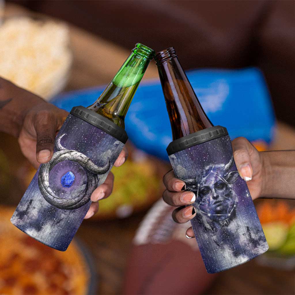 Bat Egyptian 4 in 1 Can Cooler Tumbler Cow Goddess Celestial Face Horn Ring Gem Cosmic Starry Sky