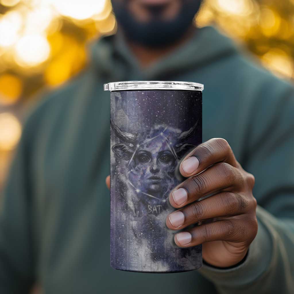 Bat Egyptian 4 in 1 Can Cooler Tumbler Cow Goddess Celestial Face Horn Ring Gem Cosmic Starry Sky