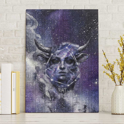 Bat Egyptian Canvas Wall Art Cow Goddess Celestial Face Horn Ring Gem Cosmic Starry Sky