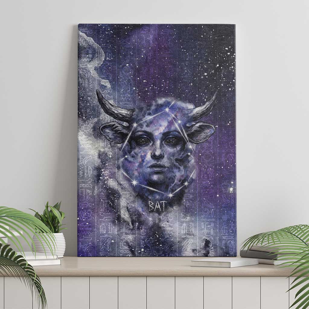 Bat Egyptian Canvas Wall Art Cow Goddess Celestial Face Horn Ring Gem Cosmic Starry Sky