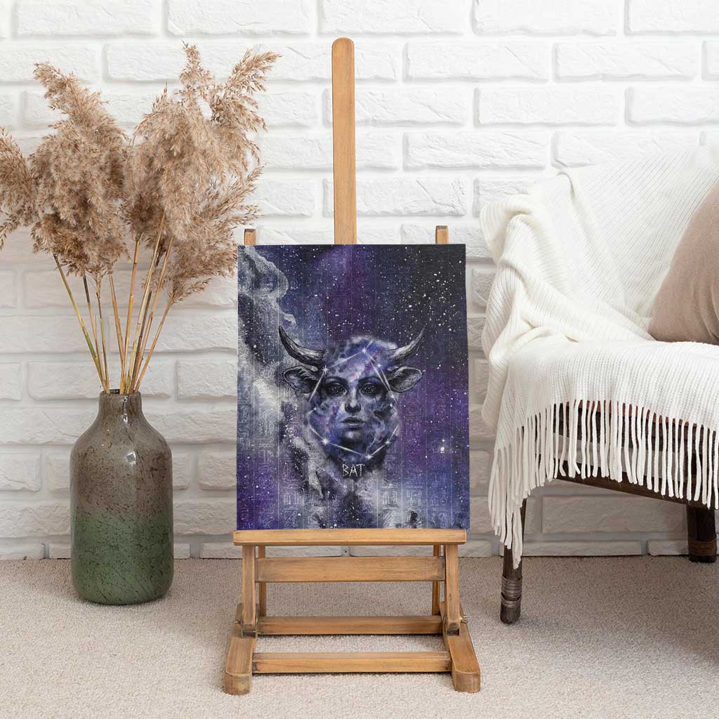Bat Egyptian Canvas Wall Art Cow Goddess Celestial Face Horn Ring Gem Cosmic Starry Sky