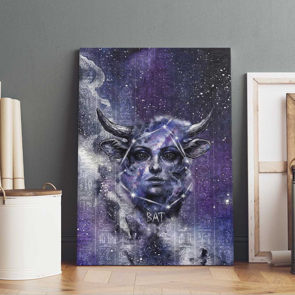 Bat Egyptian Canvas Wall Art Cow Goddess Celestial Face Horn Ring Gem Cosmic Starry Sky