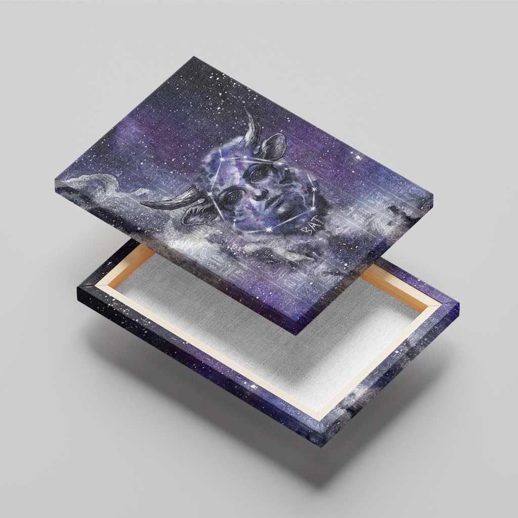 Bat Egyptian Canvas Wall Art Cow Goddess Celestial Face Horn Ring Gem Cosmic Starry Sky