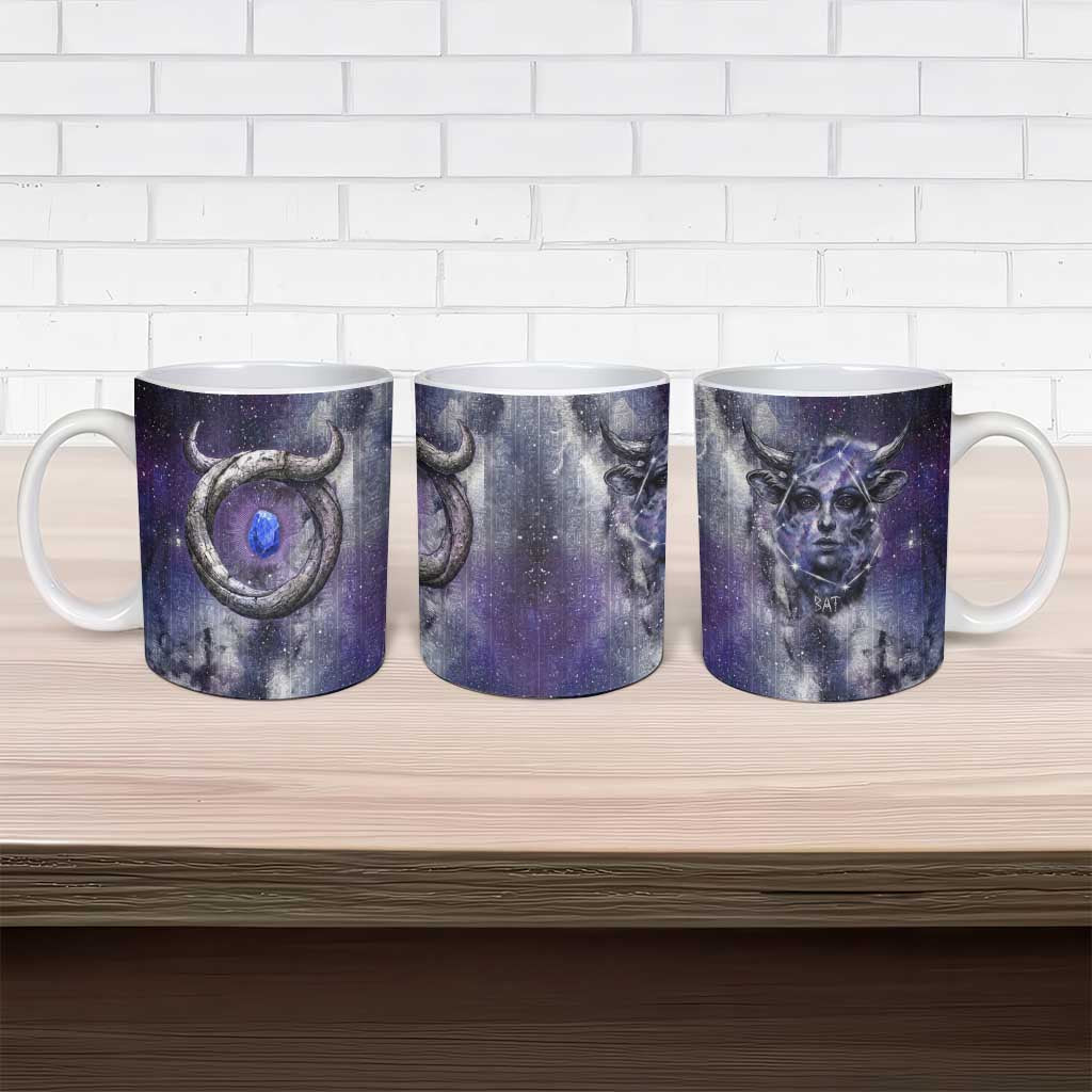 Bat Egyptian Ceramic Mug Cow Goddess Celestial Face Horn Ring Gem Cosmic Starry Sky
