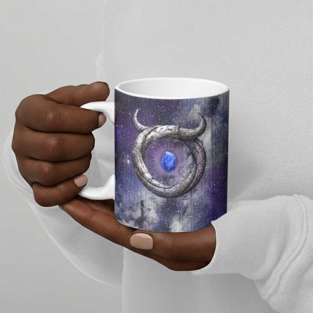 Bat Egyptian Ceramic Mug Cow Goddess Celestial Face Horn Ring Gem Cosmic Starry Sky