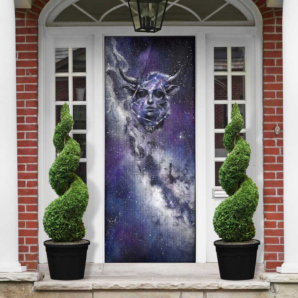 Bat Egyptian Door Cover Cow Goddess Celestial Face Horn Ring Gem Cosmic Starry Sky
