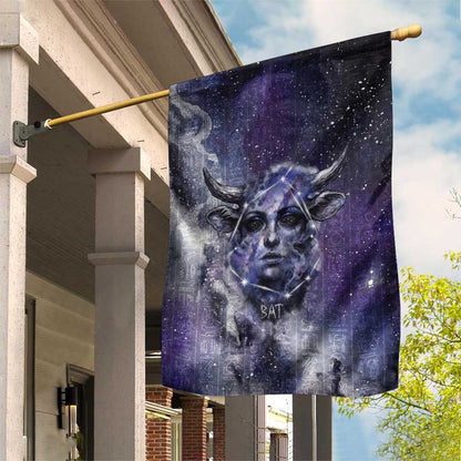 Bat Egyptian Garden Flag Cow Goddess Celestial Face Horn Ring Gem Cosmic Starry Sky