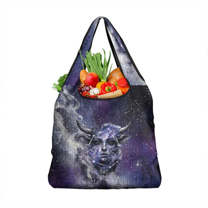 Bat Egyptian Grocery Bag Cow Goddess Celestial Face Horn Ring Gem Cosmic Starry Sky