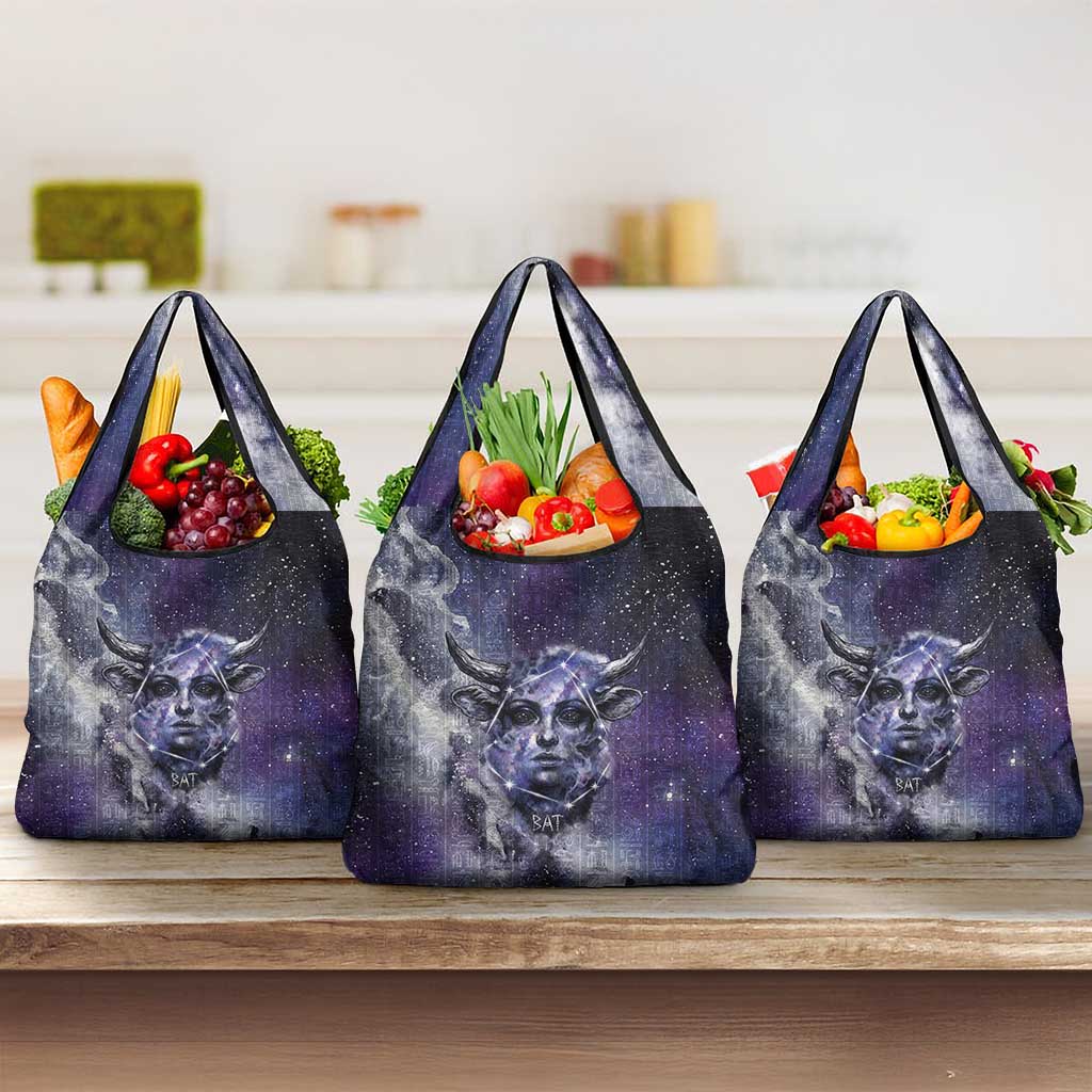 Bat Egyptian Grocery Bag Cow Goddess Celestial Face Horn Ring Gem Cosmic Starry Sky