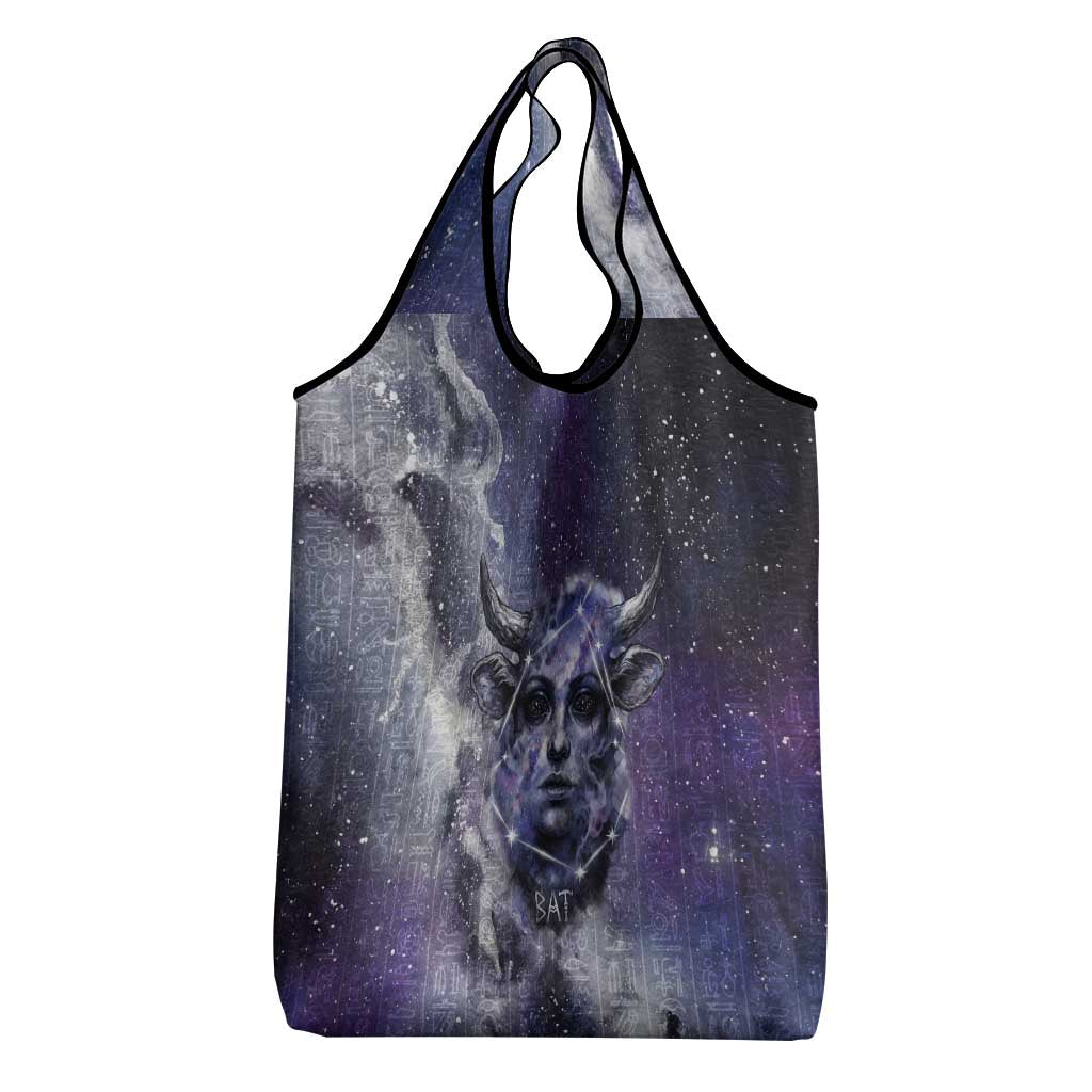 Bat Egyptian Grocery Bag Cow Goddess Celestial Face Horn Ring Gem Cosmic Starry Sky