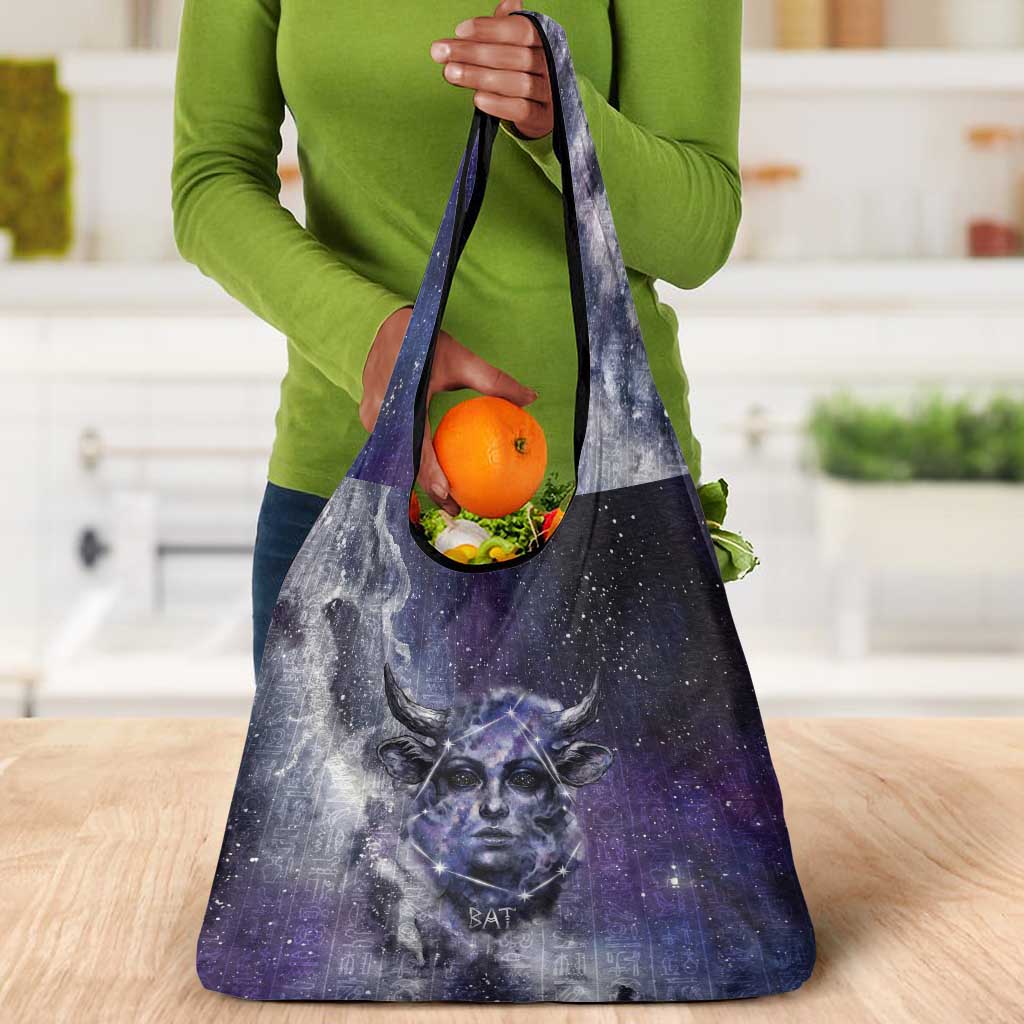 Bat Egyptian Grocery Bag Cow Goddess Celestial Face Horn Ring Gem Cosmic Starry Sky