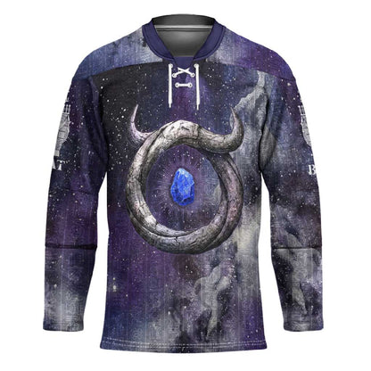 Bat Egyptian Hockey Jersey Cow Goddess Celestial Face Horn Ring Gem Cosmic Starry Sky