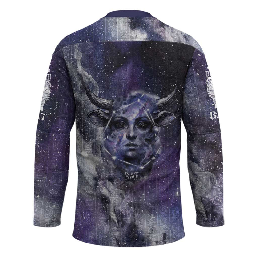 Bat Egyptian Hockey Jersey Cow Goddess Celestial Face Horn Ring Gem Cosmic Starry Sky