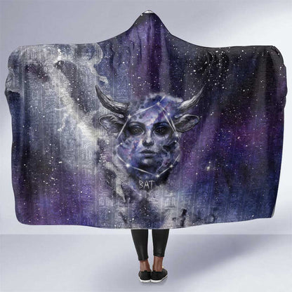 Bat Egyptian Hooded Blanket Cow Goddess Celestial Face Horn Ring Gem Cosmic Starry Sky