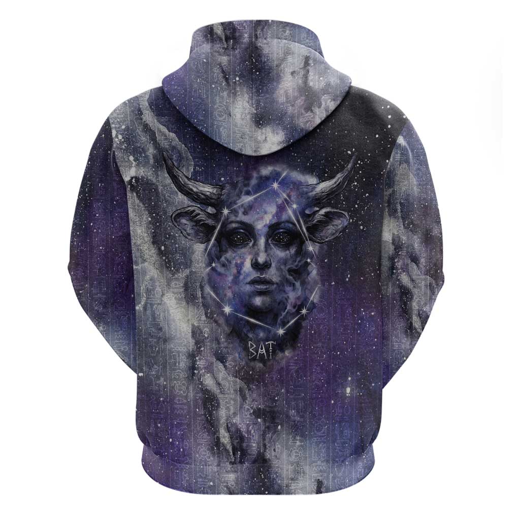 Bat Egyptian Hoodie Cow Goddess Celestial Face Horn Ring Gem Cosmic Starry Sky