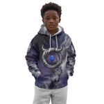 Bat Egyptian Kid Hoodie Cow Goddess Celestial Face Horn Ring Gem Cosmic Starry Sky
