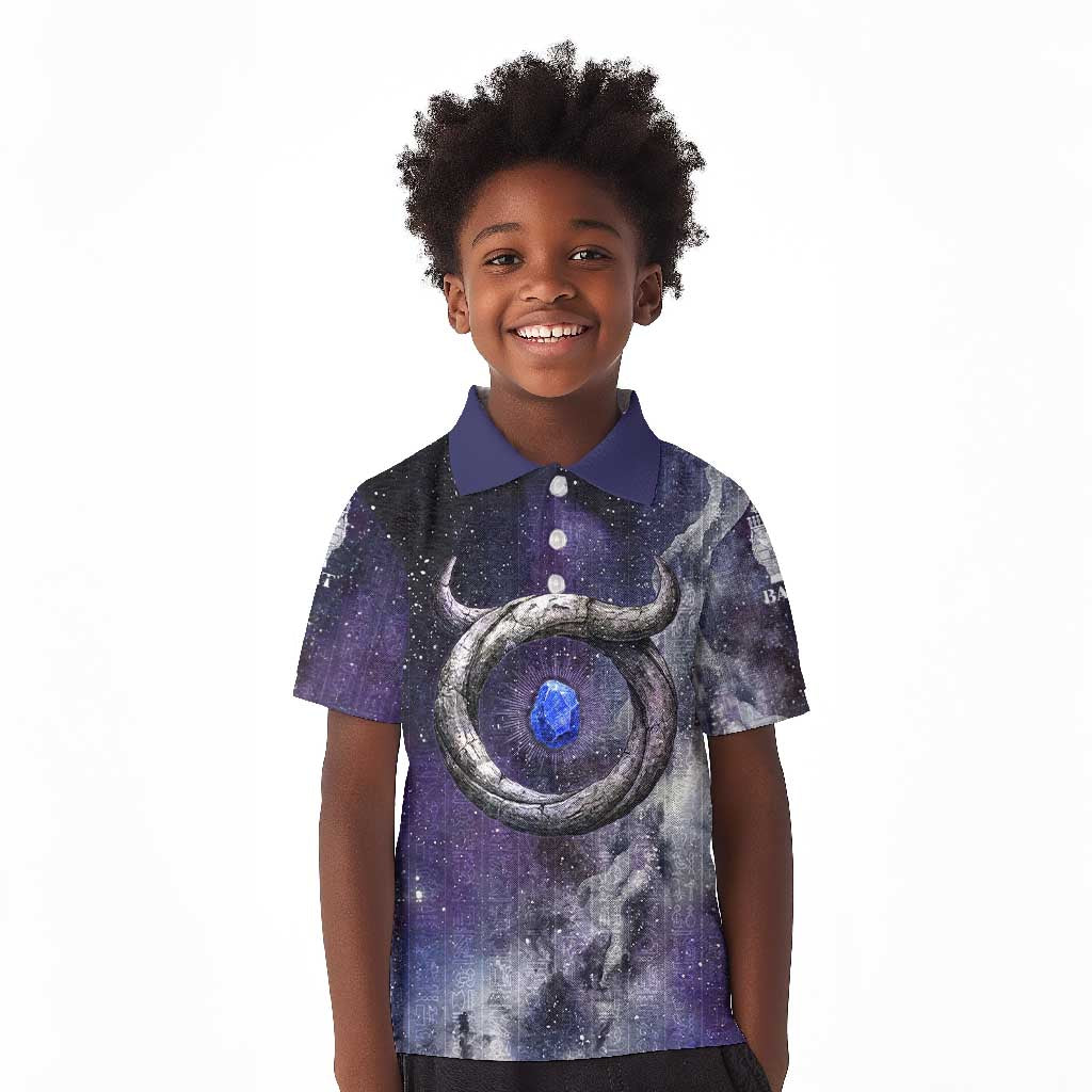 Bat Egyptian Kid Polo Shirt Cow Goddess Celestial Face Horn Ring Gem Cosmic Starry Sky