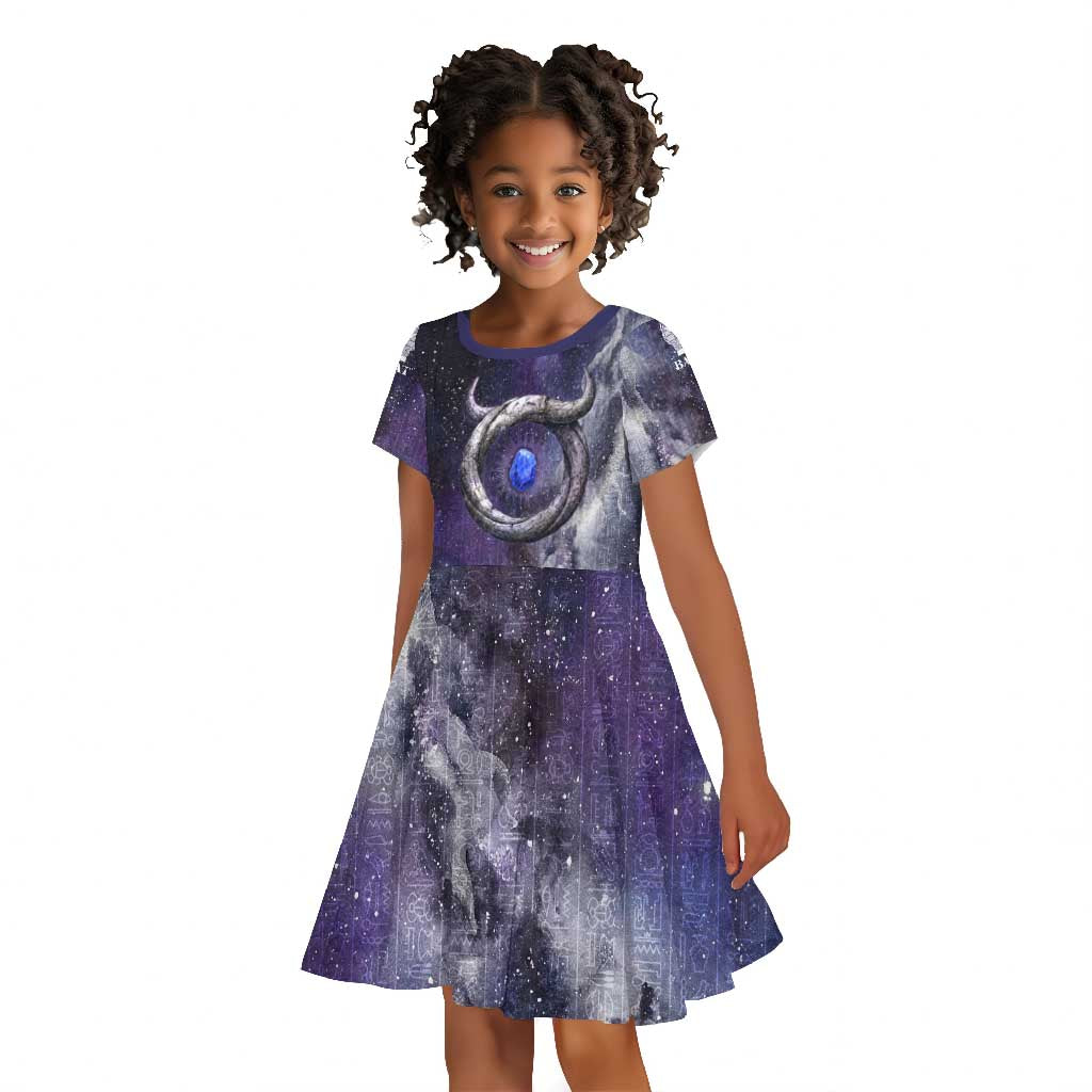 Bat Egyptian Kid Short Sleeve Dress Cow Goddess Celestial Face Horn Ring Gem Cosmic Starry Sky