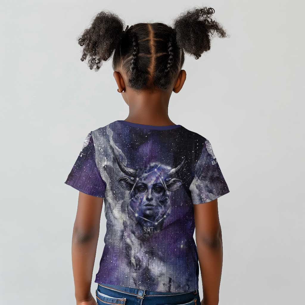 Bat Egyptian Kid T shirt Cow Goddess Celestial Face Horn Ring Gem Cosmic Starry Sky