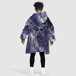 Bat Egyptian Kid Wearable Blanket Hoodie Cow Goddess Celestial Face Horn Ring Gem Cosmic Starry Sky