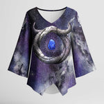 Bat Egyptian Kimono Sleeve Blouse Cow Goddess Celestial Face Horn Ring Gem Cosmic Starry Sky