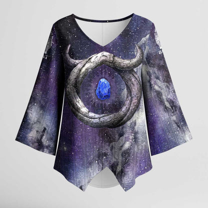 Bat Egyptian Kimono Sleeve Blouse Cow Goddess Celestial Face Horn Ring Gem Cosmic Starry Sky