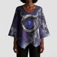 Bat Egyptian Kimono Sleeve Blouse Cow Goddess Celestial Face Horn Ring Gem Cosmic Starry Sky