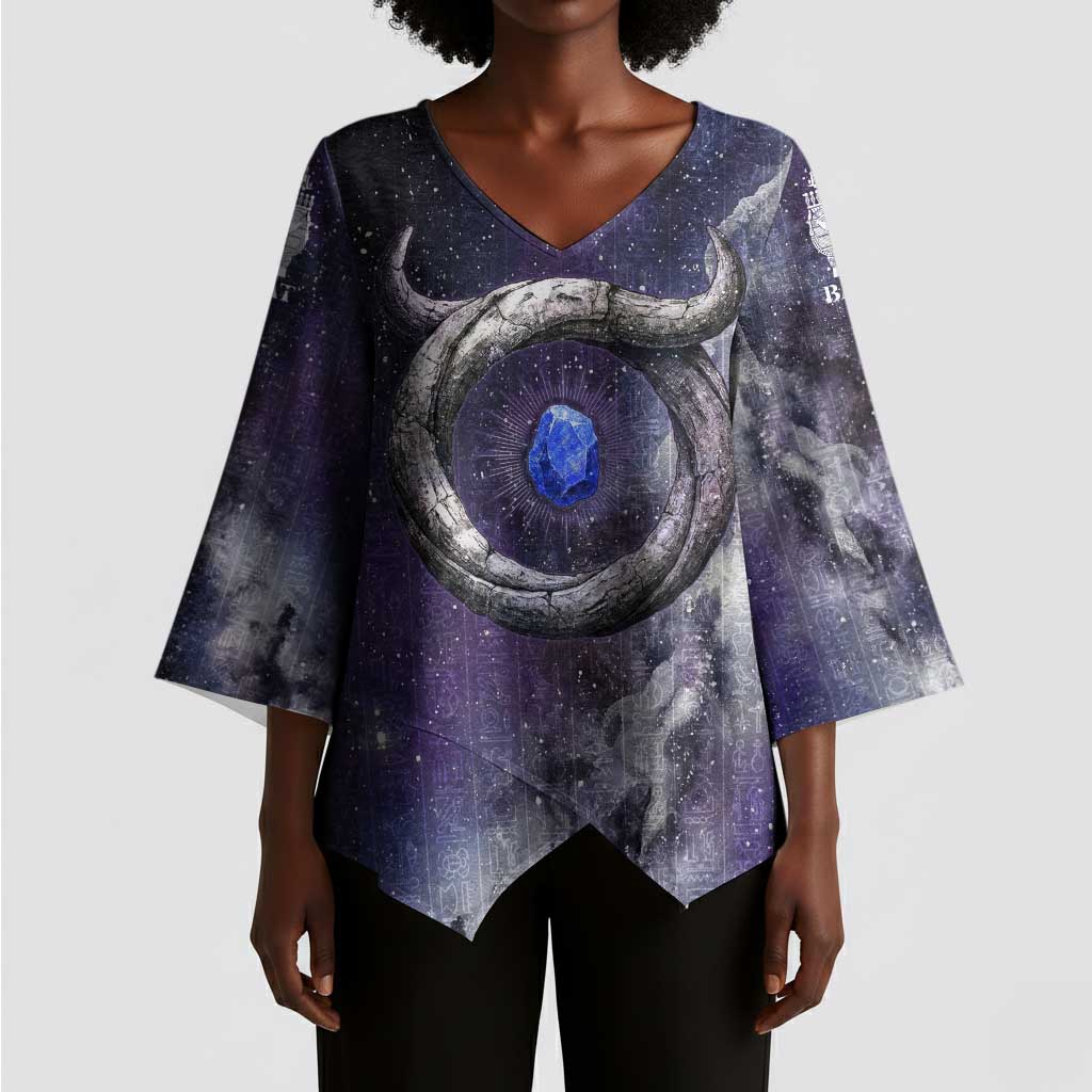 Bat Egyptian Kimono Sleeve Blouse Cow Goddess Celestial Face Horn Ring Gem Cosmic Starry Sky