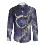 Bat Egyptian Long Sleeve Button Shirt Cow Goddess Celestial Face Horn Ring Gem Cosmic Starry Sky